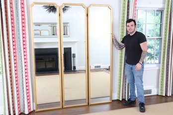 Gold Frame Three Panel Floor Mirror