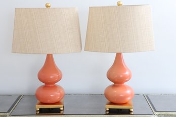 Pair Of Wildwood Whitney Coral Reef Off White Linen Orange Buffet Lamps