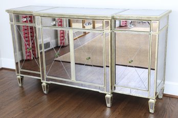 Distressed Silver Mirrored Glass Sideboard