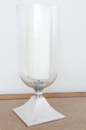 Large Glass Hurricane With Chrome Base