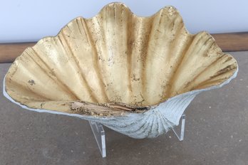 Vintage Gold-Painted Resin Shell Display Bowl