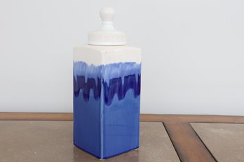 Decorative Blue & White Drip Canister