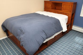 Wood Storage Bed With Bookcase Headboard