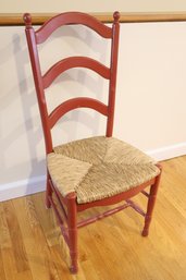 Set Of 6 Red Painted Ladderback Chairs With Rush Seats