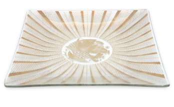 Georges Briard Mid Century Modern Gold Sunburst Glass Serving Tray