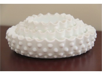 A Set Of Hobnail Milk Glass Stacking  Dishes