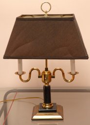 Brass Two-Light Table Lamp With Black Shade