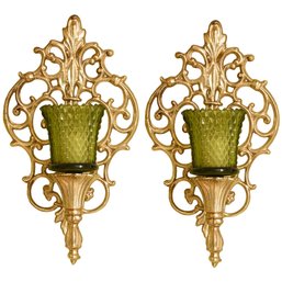 Pair Of Metal And Glass Votive Candle Wall Sconces