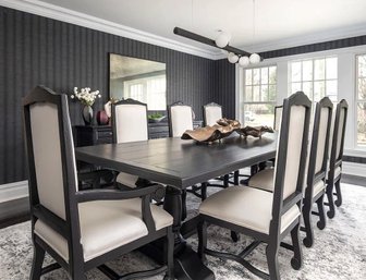 Transitional Black Dining Table With 10 High Back Dining Chairs