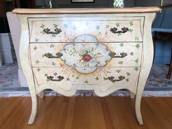 Louis XV-Style Three Drawer Dresser With Hand Painted Florals