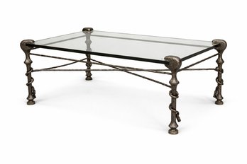 Giacometti Style Coffee Table With Wrought Iron Base