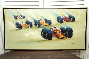 Weigel Oil Painting Of Formula Race Cars