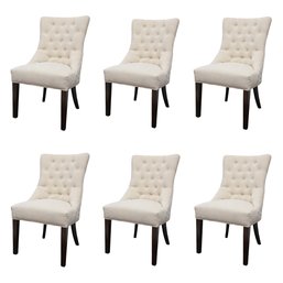 Pottery Barn White Tufted Chairs 6 Total