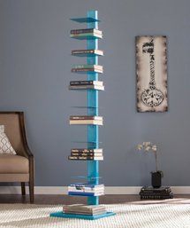 Shelly Spine Tower Book Shelf, Bright Cyan