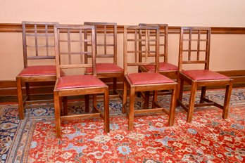 Set Of 6 Heals Of London Lattice-Back Dining Chairs With Red Upholstered Seats- $14,000