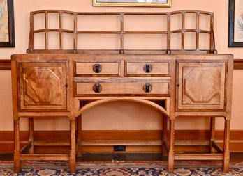 Gordon Russell Arts & Crafts Walnut And Yew Sideboard With Lattice Back, Circa 1925- Appraisal $30,000