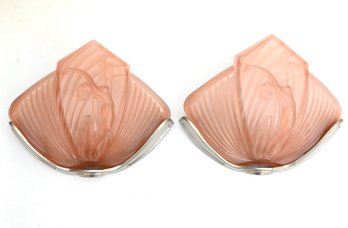 Art Deco Figural Pink Glass Wall Sconces By Nsdam