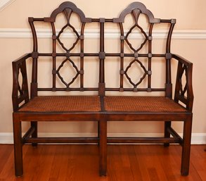 Chippendale-style Wooden Bench With Cane Seat