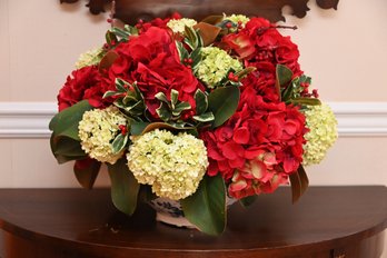 Elegant Faux Floral Arrangementin Blue And White Planter