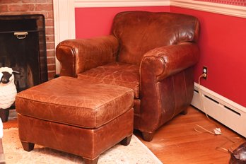 Mitchell Gold Distressed Leather Chair And Ottoman