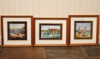 Set Of Three Framed Nautical And Beach-themed Fun Prints