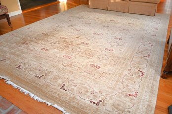 9 X 12 Hand Knotted Pakistani Muted Beige Area Carpet