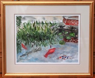 Tranquil Koi Original Watercolor By Local Artist Frances Powers