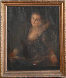 19th Century Spanish School Portrait Painting Of A Woman In Gilt Frame