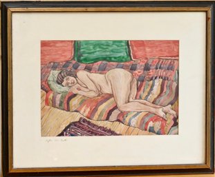 Emil Armin After The Bath Watercolor Nude Interior Scene, Framed