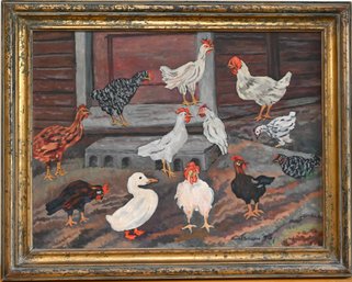 Chickens Waiting Oil On Canvas By Emil Armin 1948