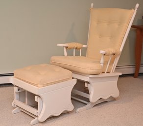 White Painted Wooded Rocker Glider With Ottoman