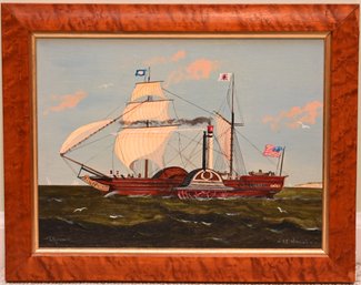 S.S Nimrod Original Oil Painting Signed J Seymour In Birds Eye Maple Frame