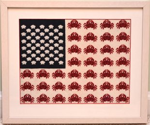 Needlepoint American Flag Art With Creative Crab Twist