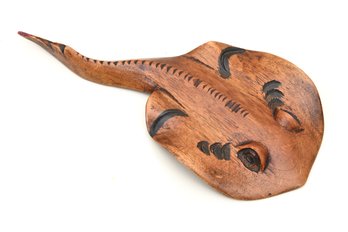 Hand-Carved Wooden Stingray Sculpture