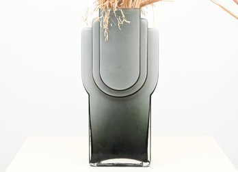 West Elm Ombre Ceramic Modern Smoked Glass Geometric Vase With Dried Botanical Arrangement