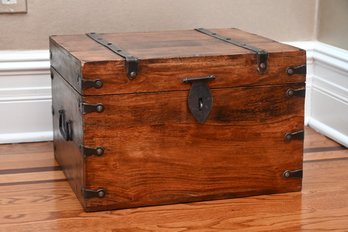 Rustic Wooden Storage Chest With Iron Straps And Hardware