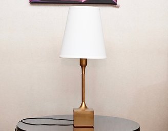 Modern Brass Table Lamp With White Tapered Shade