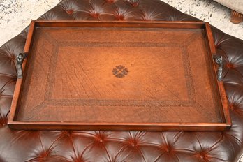 Maitland-Smith Large Thumb-War Leather Wood And Metal Handled Tray