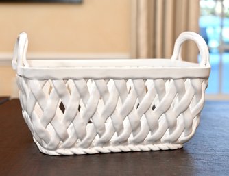 Beautifully Crafted Ceramic Basket With An Intricate Woven Design
