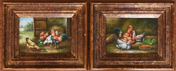 Two Rooster And Hen Barn Art Paintings