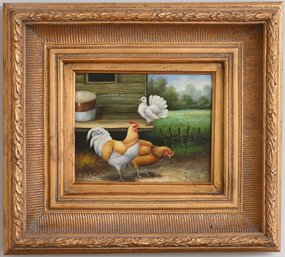 Framed Rooster Art Signed S. Rasa