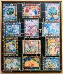 A. Baratynsky Framed Judaica Twelve Tribes Of Israel Mixed Media Artwork