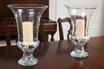 Pair Of Large Glass Decorative Hurricanes