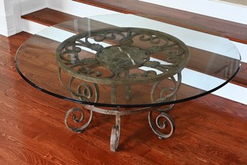 Six-Legged Metal Base Marble Medallion Glass Top Coffee Table