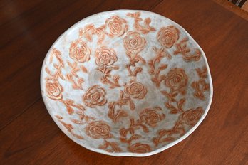Large Ceramic Centerpiece Bowl Floral Motif