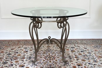 Round Glass Top Table On Metal Bass