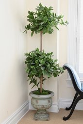 Elegant Artificial Topiary Tree Featuring Two Tiers Of Lush Green Foliage