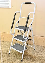 Three-Step Folding Steel Step Ladder With Safety Handrails