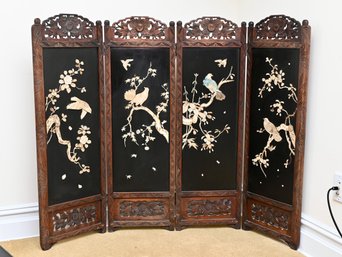 Four- Panel Asian Screen With Mother Of Pearl Inlay