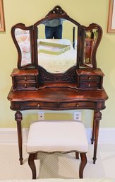 Mirrored Makeup Vanity With Stool